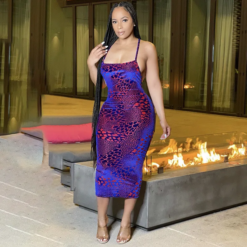 

CHRONSTYLE Women Dress Summer Sleeveless Backless Criss-cross Bodycon Print Pencil Dress Sundress 2021 Female Clothes Streetwear