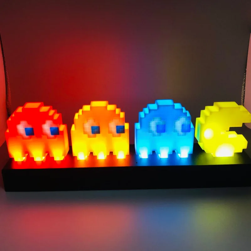 

Пиксельная Ночная лампа Pac-Man с голосовым управлением, игровой светодиодный 3D светильник, экшн-фигурка, модель, рождественский, новогодний п...
