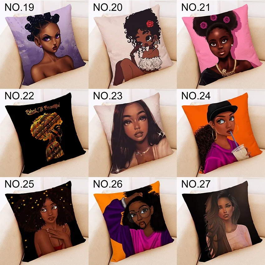 

Fashion Girl Melanin Poppin Home Hogar Life Deluxe Linen Pillow Case Child Girl Bedding Home Decor Sofa Cushion Cover 3 Size