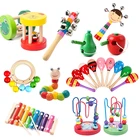Детские игрушки Монтессори 0-12 месяцев, Обучающие деревянные погремушки, детские игры, музыкальные игрушки, детские погремушки для младенцев, игрушки для младенцев