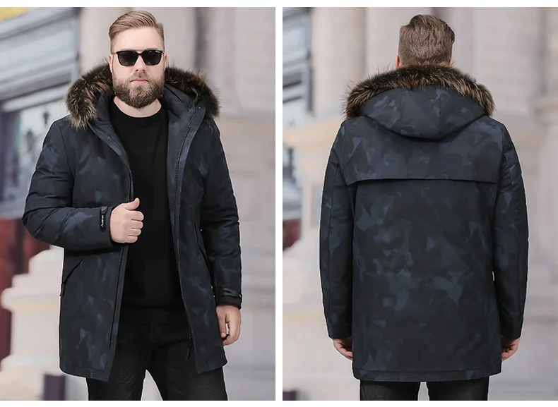 Большой размер 10XL 8XL мужская зимняя куртка Россия длинное пальто шапка меховой воротник Толстая ветрозащитная 90% белая куртка на утином пуху Мужская-25 градусов
