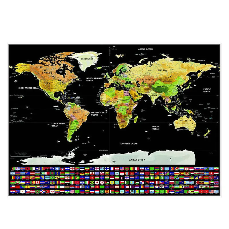 82.5X59.5cm черная карта мира для путешествий персонализированная стирания без