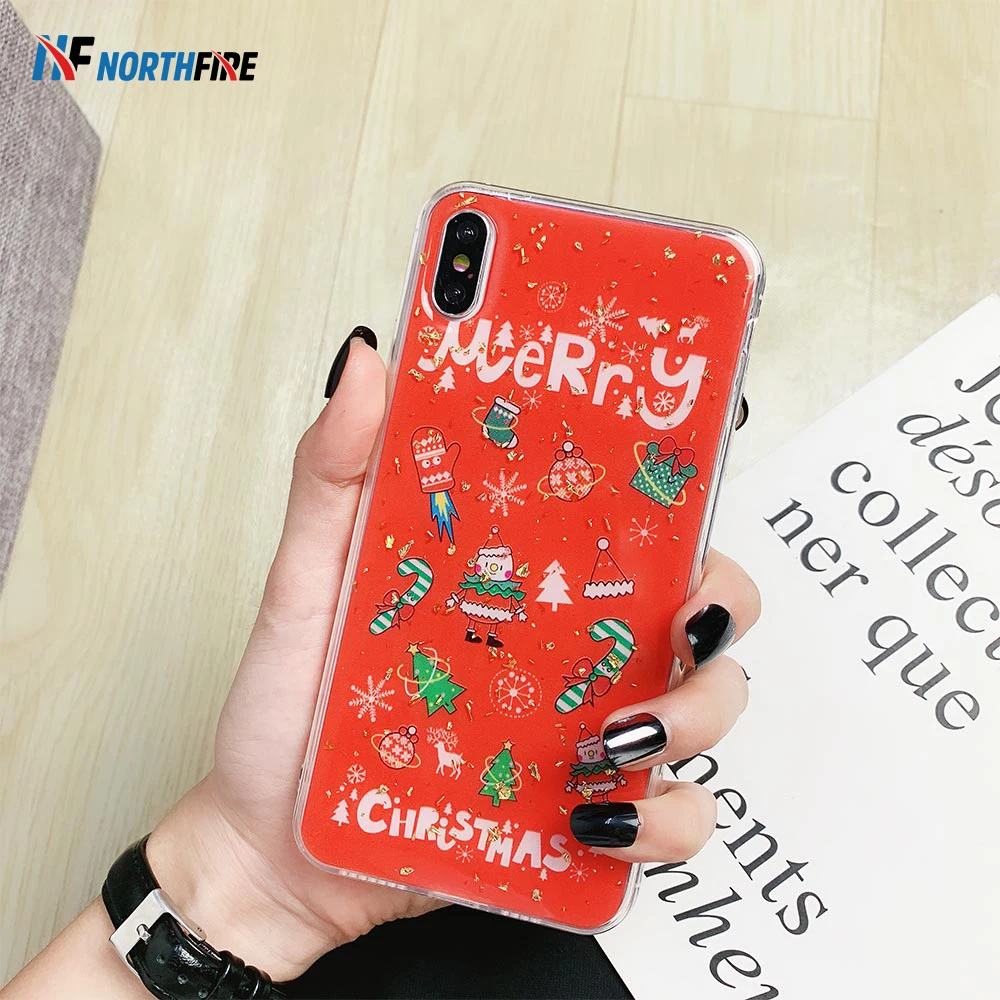 Рождественские подарки на Новый год глянцевый чехол для телефона iphone X/XS MAX XR 6/6S Plus