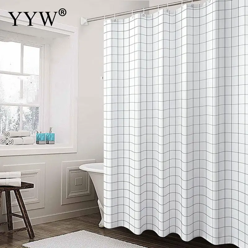 

Waterproof Shower Curtain Simple White Lattice Thick Polyester Fabric Waterproof Shower Curtain Free 12 Shower Curtain Hooks