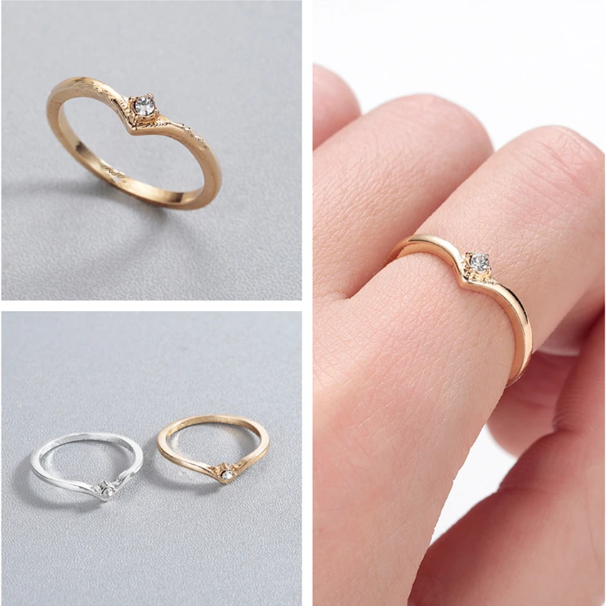 Женское классическое кольцо Kinitial свадебное с v-образным вырезом и кристаллом