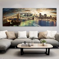 new york city brooklyn bridge night scenery painting art posters and prints on the wall room living room decoration wall art