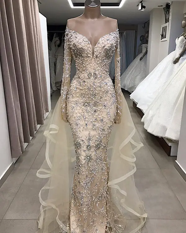 Robe De Soiree роскошное длинное вечернее платье по индивидуальному заказу с v-образным вырезом и аппликацией из тюля, Длинные вечерние платья-русалки - Цвет: as picture