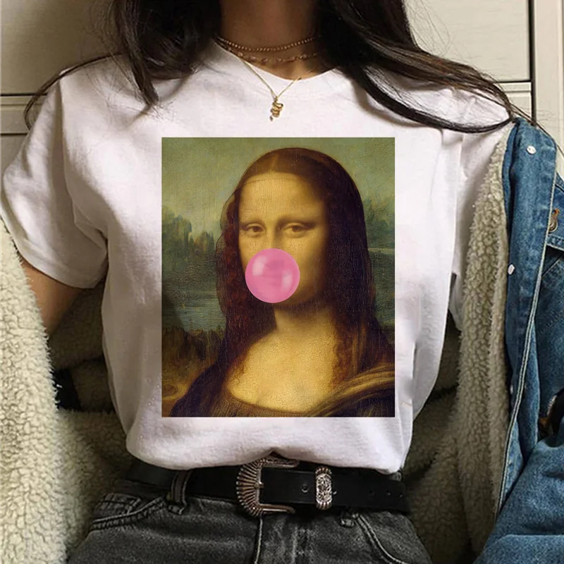 Mona lisa Футболка Harajuku Женская 90s забавная Винтажная Футболка Ullzang с графическим рисунком футболка корейский стиль футболки женские эстетические