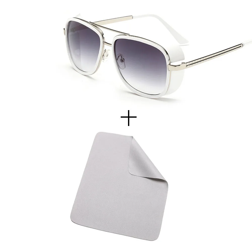 Glasses and cloth Минимальный мужской стимпанк солнцезащитные очки тони старк железный человек солнцезащитные очки ретро винтажные очки стимпанк солнцезащитные очки UV400 - Цвет линз: Glasses and cloth