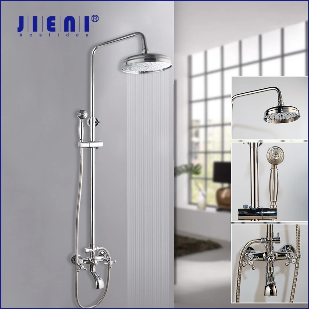 

JIENI Chrome Silver-Plated Bathroom Shower Set Solid Brass Rainfall Lotus Shower Head Bath Mixer Faucet Set W/ Hand Shower