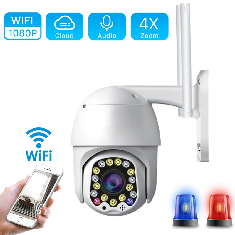 17 светодиодный открытый сигнал движения 2MP ip-камера WiFi 4X цифровой зум двойная антенна скоростная купольная камера с сиреной светильник Облачное хранилище