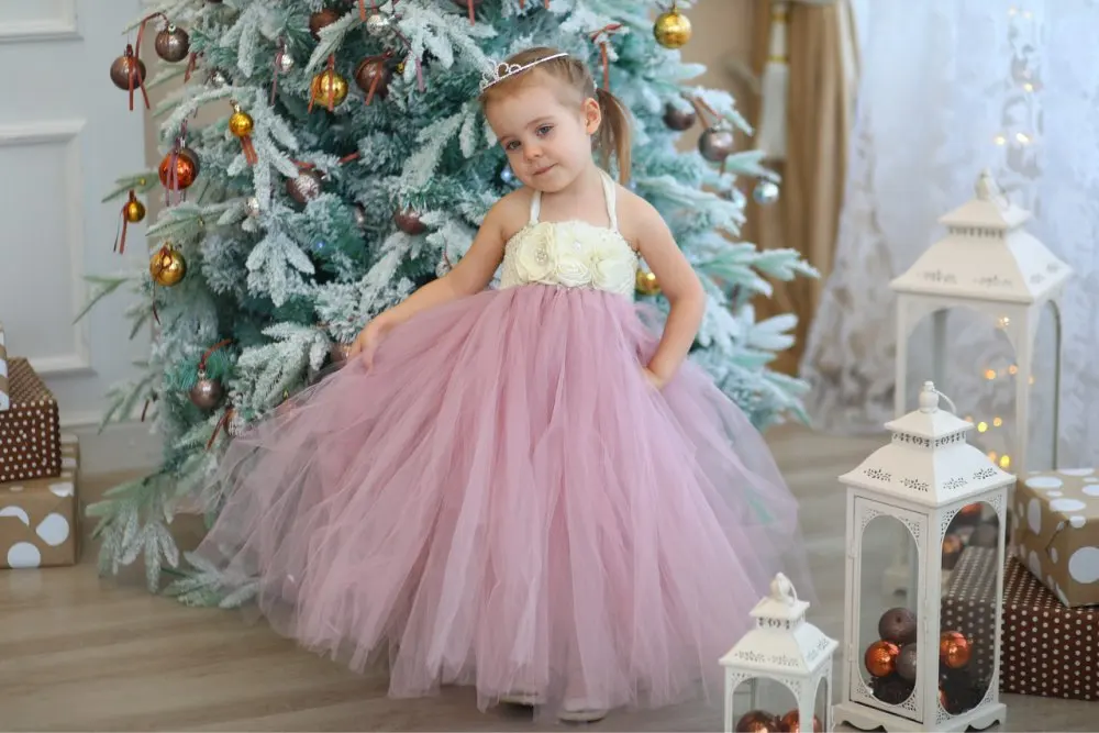 Милое грязно-розовое платье-пачка для девочек детское вязаное платье с цветочным