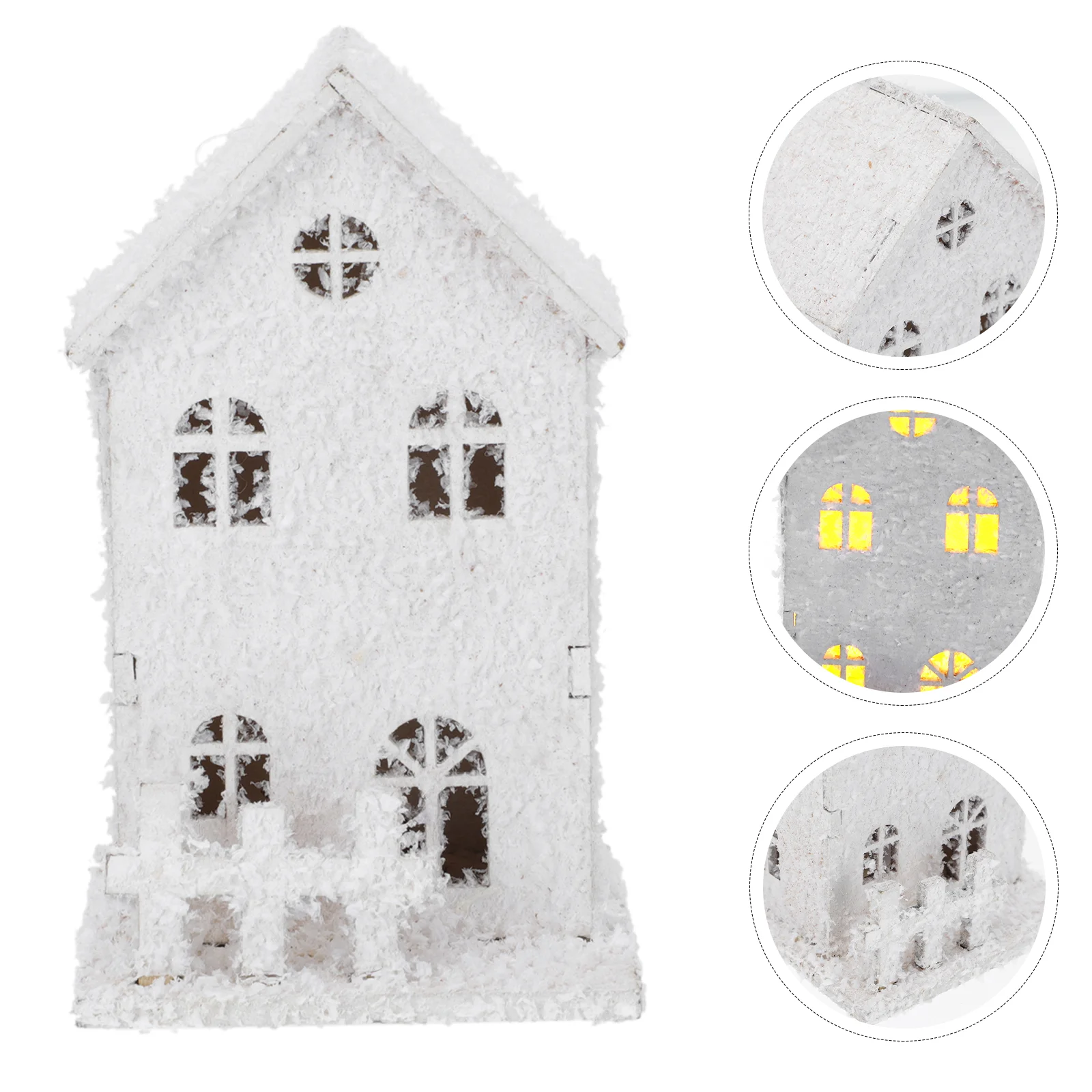 

2pcs Delicate Xmas Snow House Ornaments Wooden Xmas Glowing Houses Craft Decors