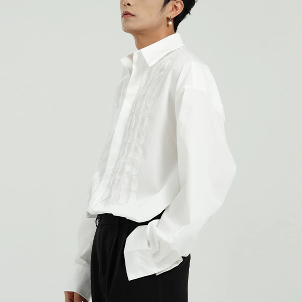 Men's Casual Shirt Men Solid Color Long Sleeve Blouse Chic Fashion Handsome Male Tops 2021 Streetwear Camisas