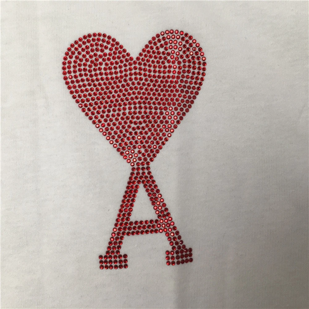 

marcelo barrett Tshirt Crystal Heart Print Tee Mens Short Sleeve T-shirt Women Cotton Casual Hip Hop Highstreet T Shirt 1021301