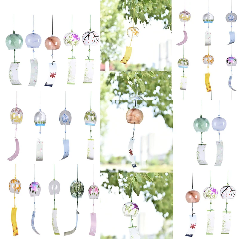 

Japanese Style Glass Wind Chimes Hanging Craft Wind Bell Handpaint Wind Chime Blessing Ornament Home Garden Office Hanging Decor