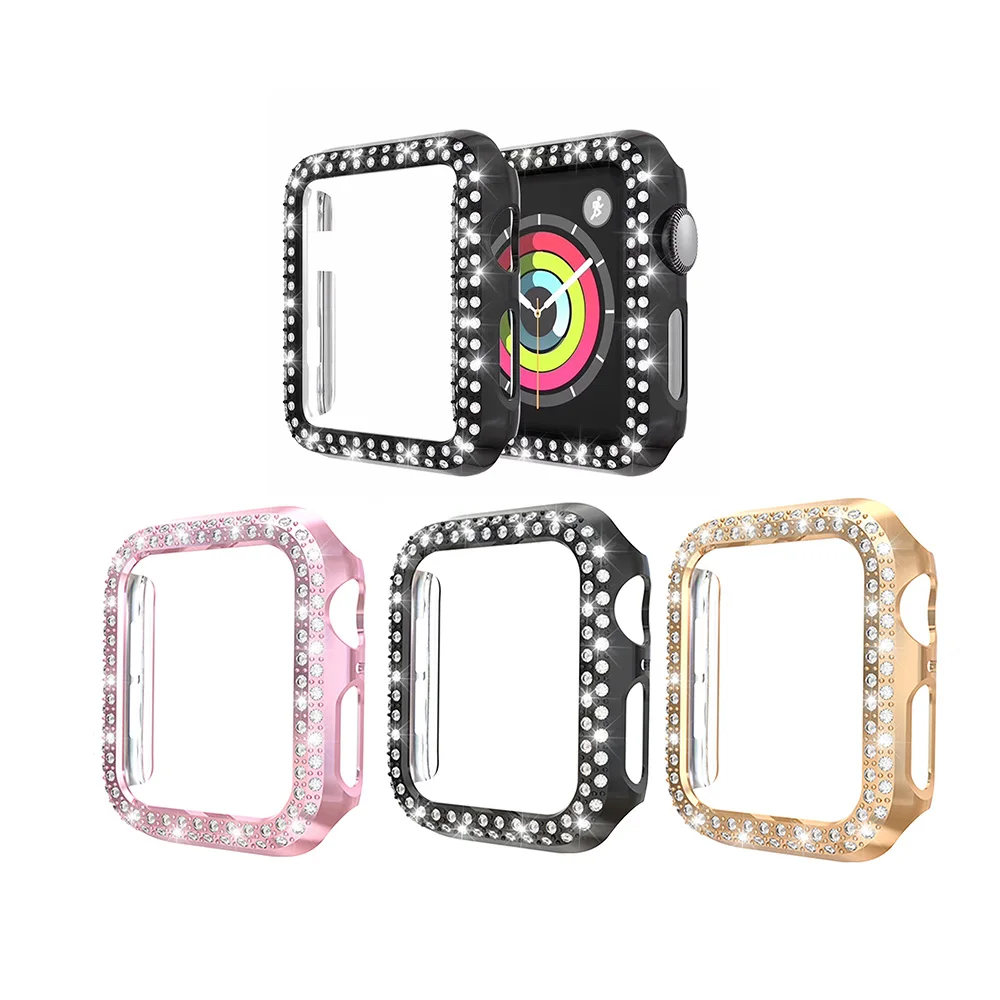

3 Pack Protector Frame Case Compatible with Apple Watch, Double Row Bling Crystal Diamonds Look Protective Frame Case Cover