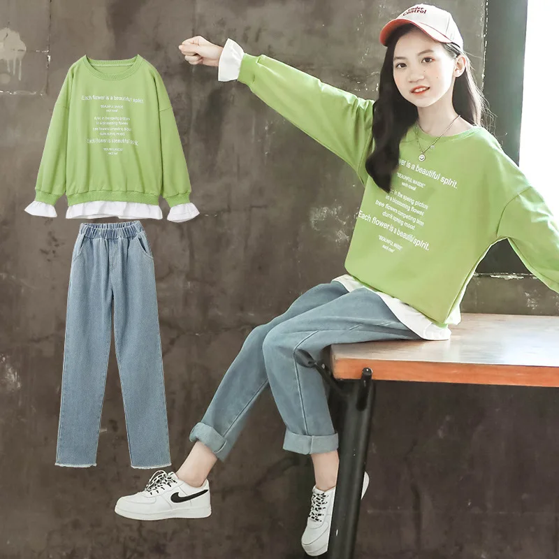 

ZWF508 для девочек; Пижамы с длинными рукавами на весну и осень; Одежда для сна; Футболки + штаны костюмы для детей, одежда для подростков, компле...