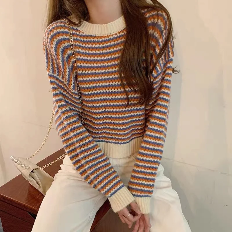 

BOBOKATEER O-Neck Sweter Damski Pull Hiver Femme Sweater Women Clothes Vrouw Truien Knitted Kobieta Swetry Striped Frau Pullover