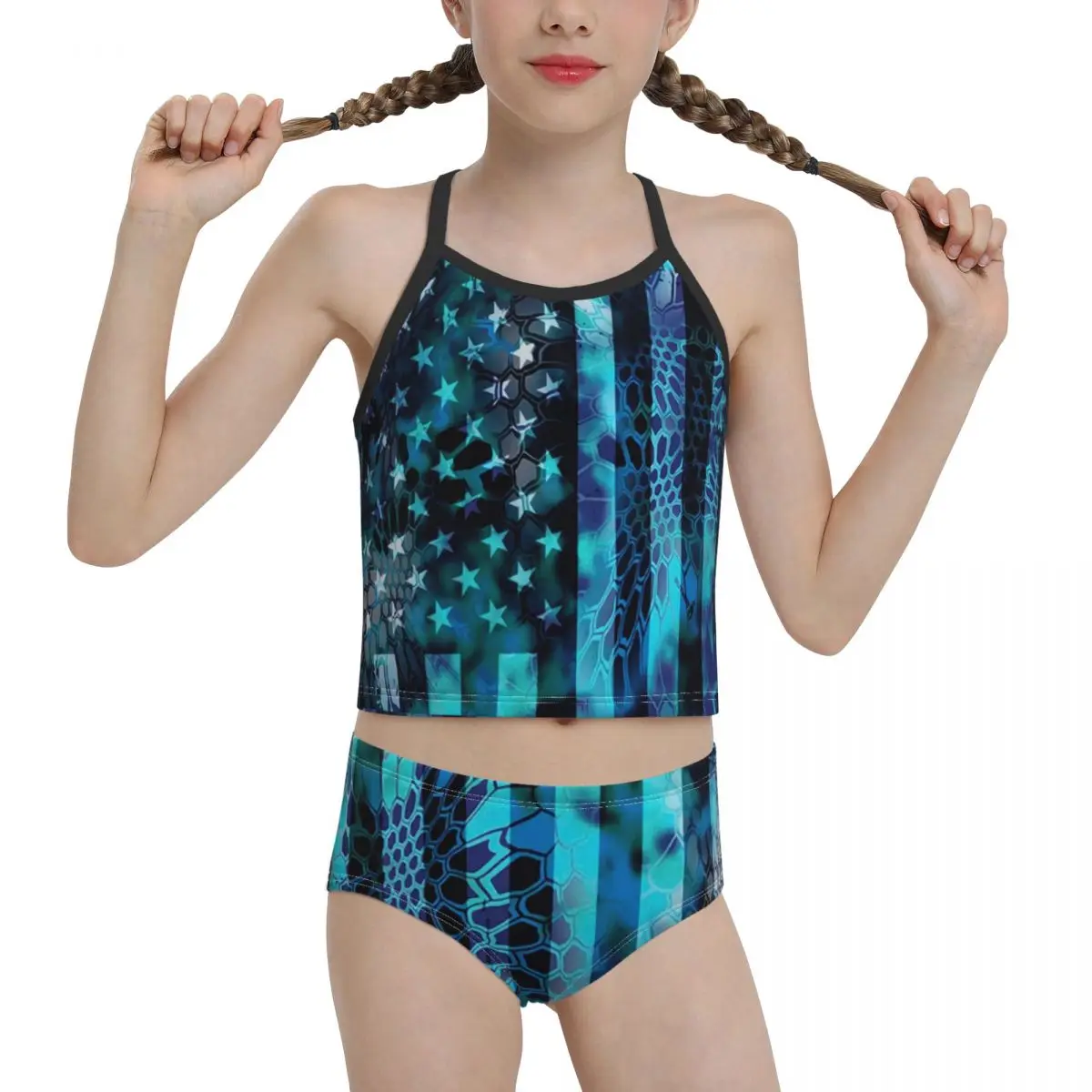 

Купальник в европейском стиле для девочек младшей и старшей школы, бикини с принтом и флагом семьи, оптовая продажа брендов для детей и дево...