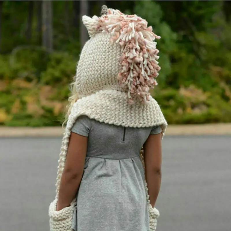 

Emmababy Unicorn Hooded Scarf Animal Hoodie Cowl Crochet Knitted Beanie Hat Kids