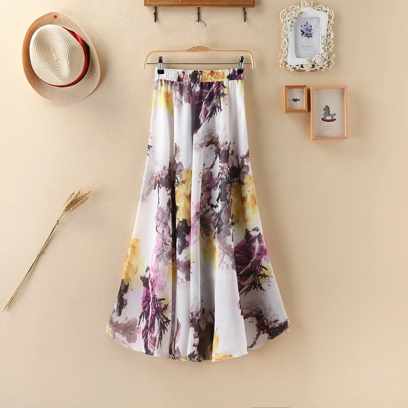 Style Ten Шифоновые богемные юбки женские летние вечерние Харадзюку винтажные модные цветочные этнические богемные длинные юбки макси пляжная одежда - Цвет: Style Ten