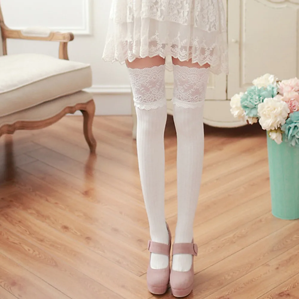 Новые женские носки Модные кружевные повседневные хлопковые гетры до бедра
