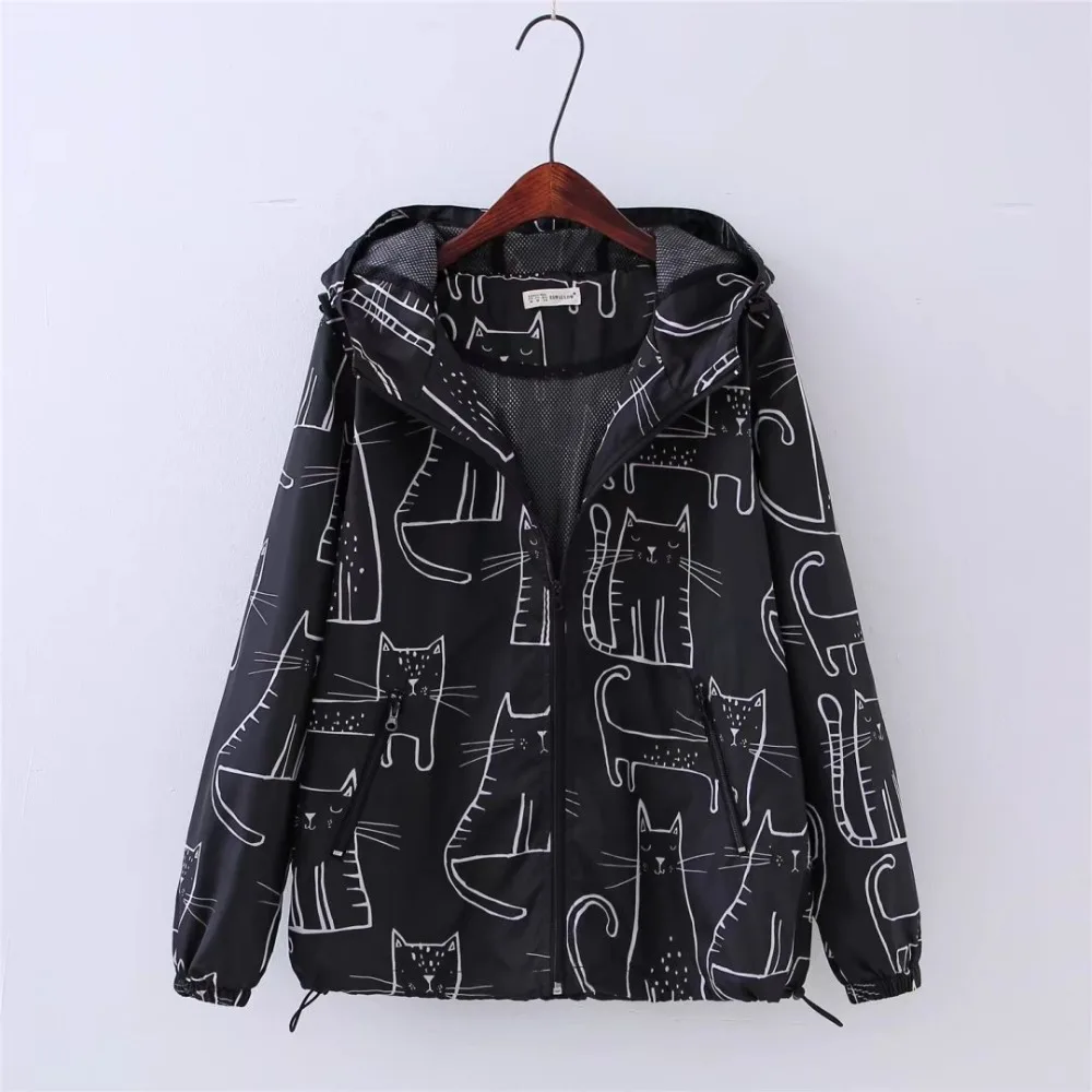 Весна осень тонкая куртка пальто для женщин мультфильм Кот горшок Harajuku Kawaii Толстовка граффити бейсбольные куртки пальто Chaqueta Mujer Япония