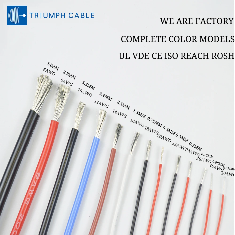 Триумфурный термостойкий мягкий силиконовый провод 30AWG 28AWG 26AWG 24AWG 22AWG 20AWG 18AWG 16AWG