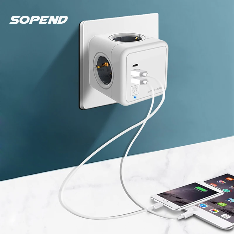 Sopend Блок питания сетевой куб с Usb-портами и защитой от перенапряжения PowerCube USB