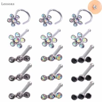 leosoxs 3pcs fashion sweet diamond studded flowers straight bar s bend nose nail piercing jewelry