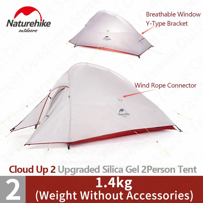 

Naturehike Upgrade CloudUp 2 Tent 20D Silicone Double Layer 2 Man Ultralight Portable Aluminum Pole Camping Tent NH17T001-T