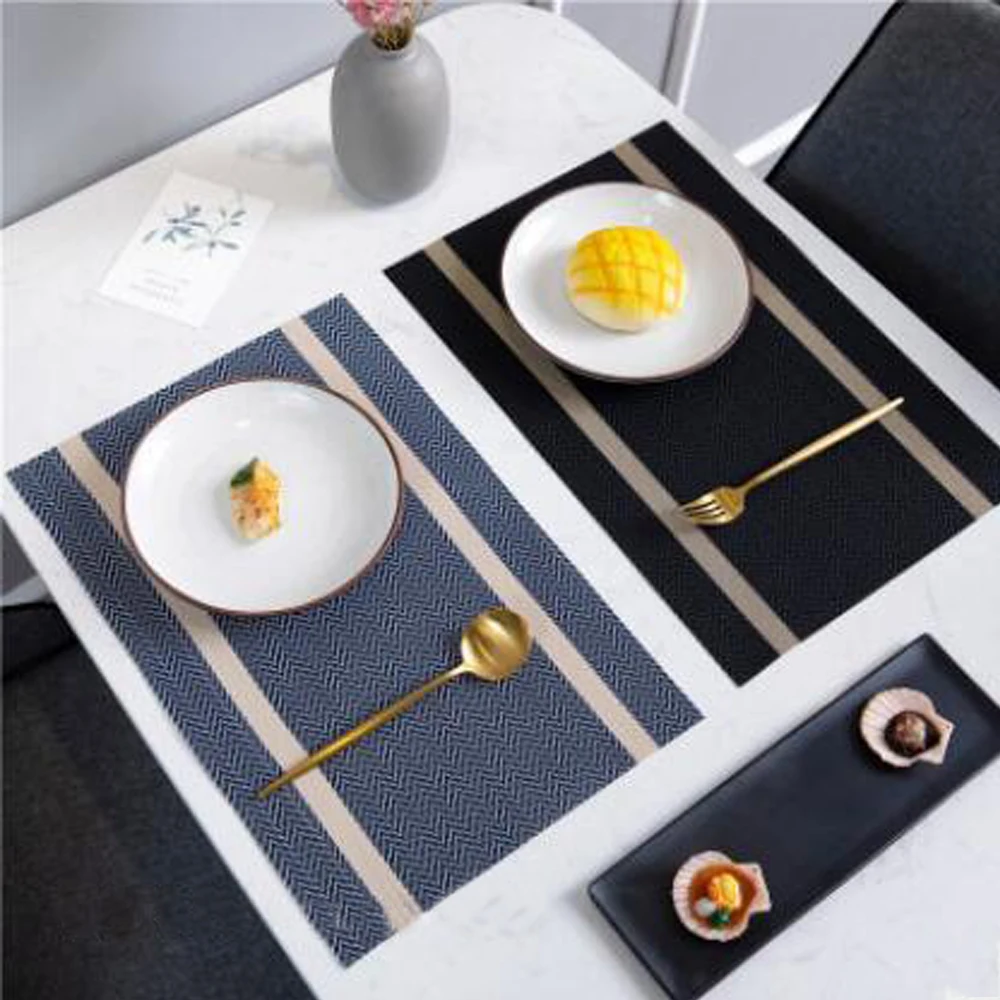 

Creative Nordic PVC Heat Insulation Placemat Light Luxury Striped Table Mat Non Slip Placemats Bowl Coaster Home Hotel Mats 1PCS