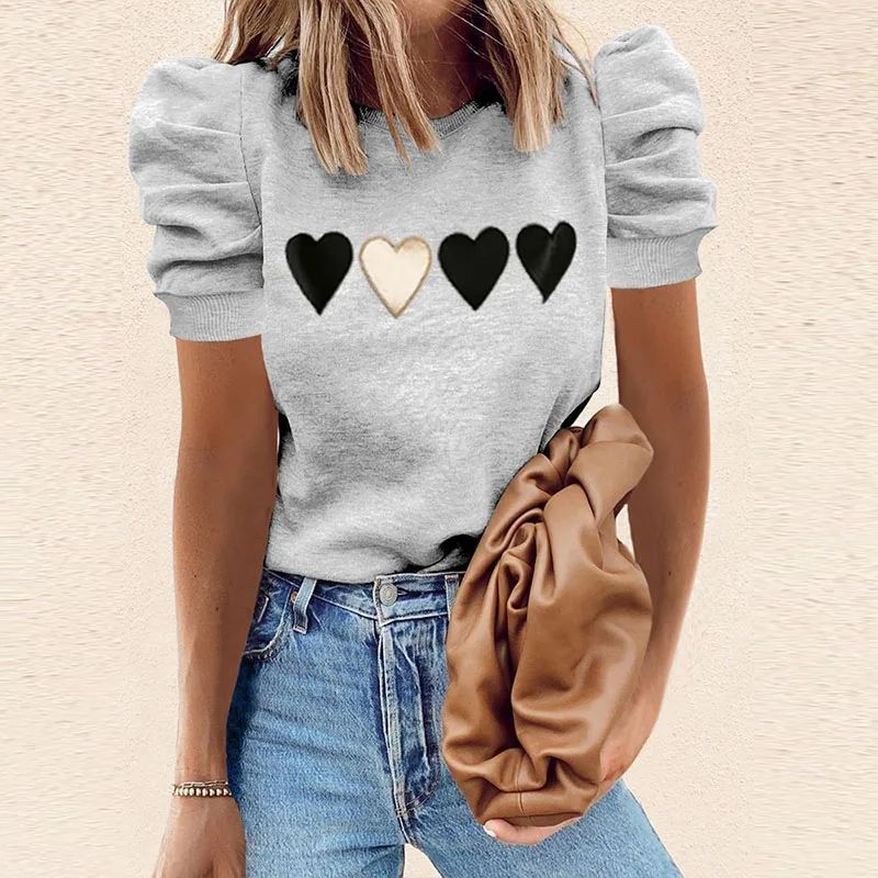 

Summer Women Fashion O-Neck Short Sleeve T-Shirts Printed Tops Plus Size Loose Casual Elegant Ladies Tops