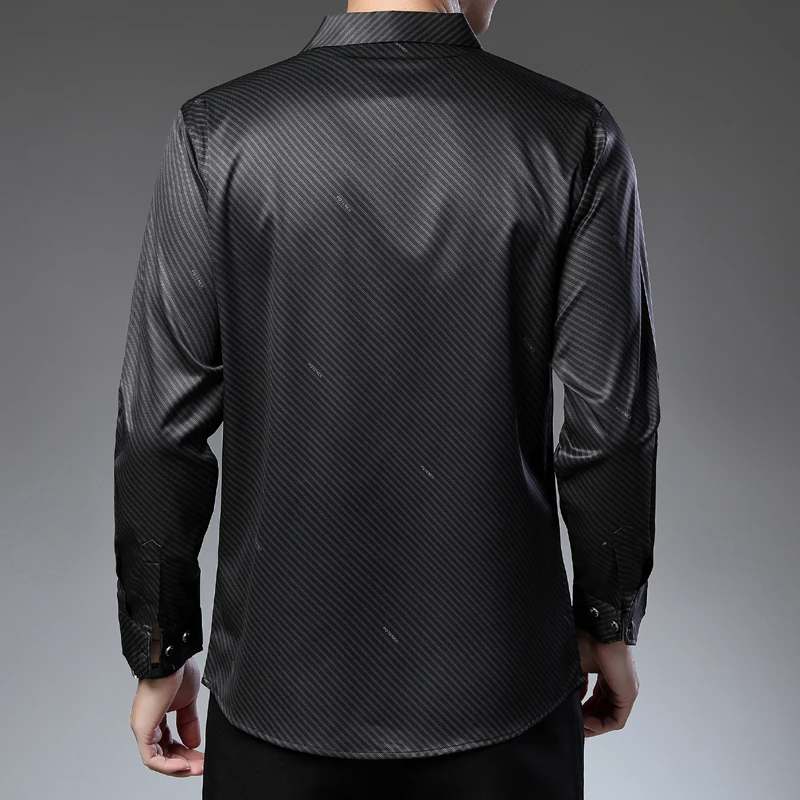 Рубашка мужская приталенная в полоску тонкая блуза с длинным рукавом