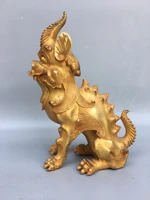 10chinese temple collection old bronze gilt unicorn mythical beast statue ornaments town house exorcism
