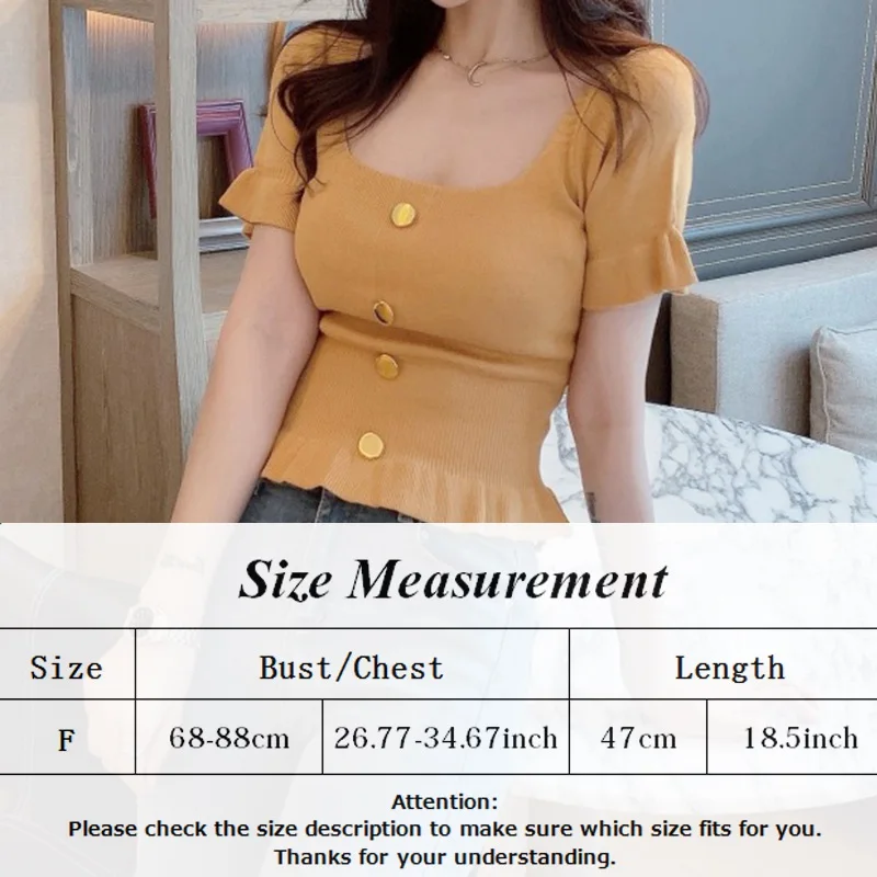 

2021 New Cropped Top Summer Short-sleeved U Neck T-shirt Uniform size Women's Slim Tight Sexy Knitted T-shirt