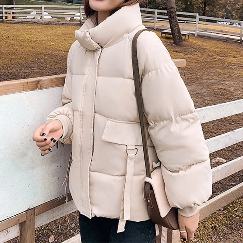 

Winter Korean Women Thick Warm Stand Collar Zipper Outerwear Jacket Loose Ladies Casual Jacket Cotton Parka Coat Female