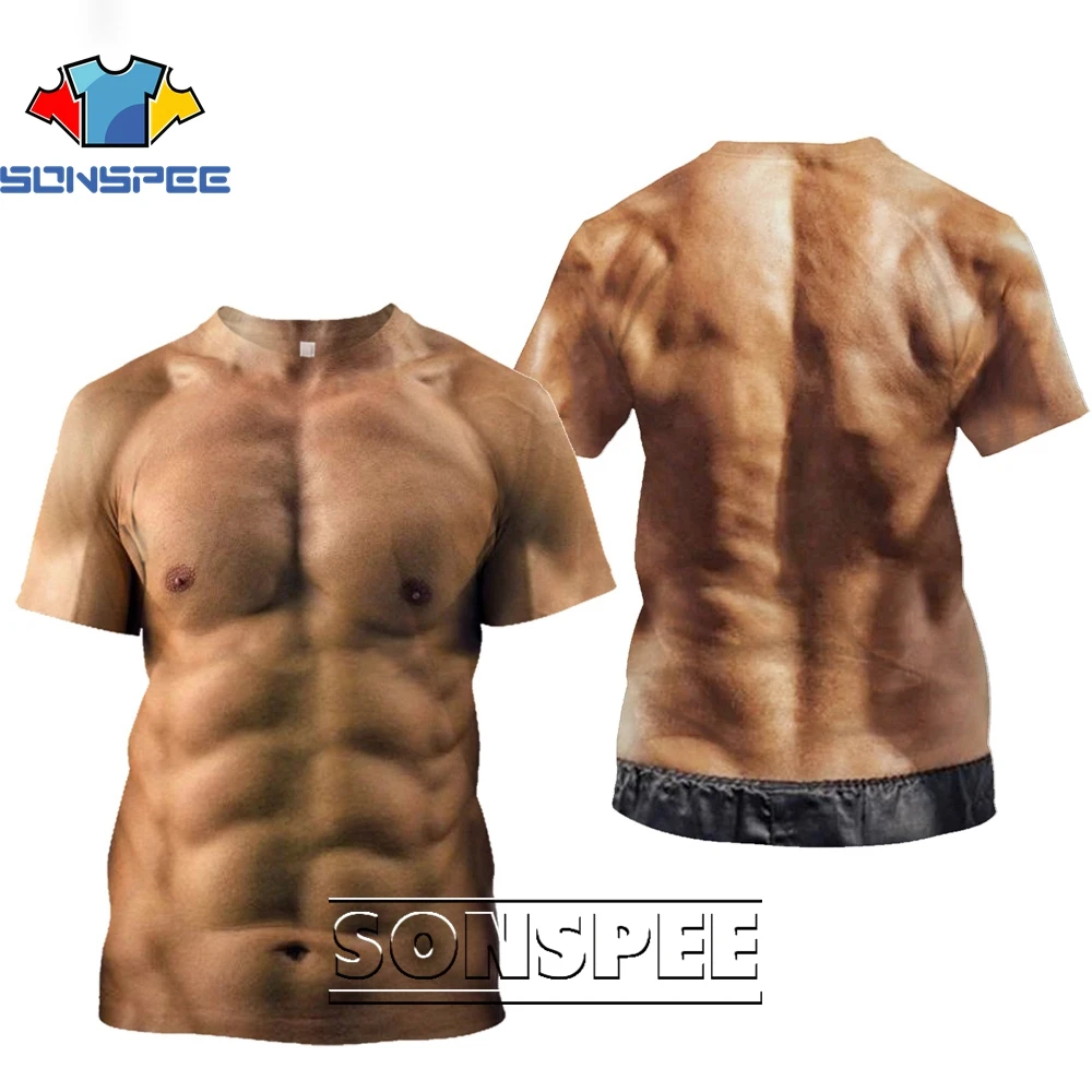 Футболки SONSPEE с принтом мышц и волос на груди смешные повседневные мужские