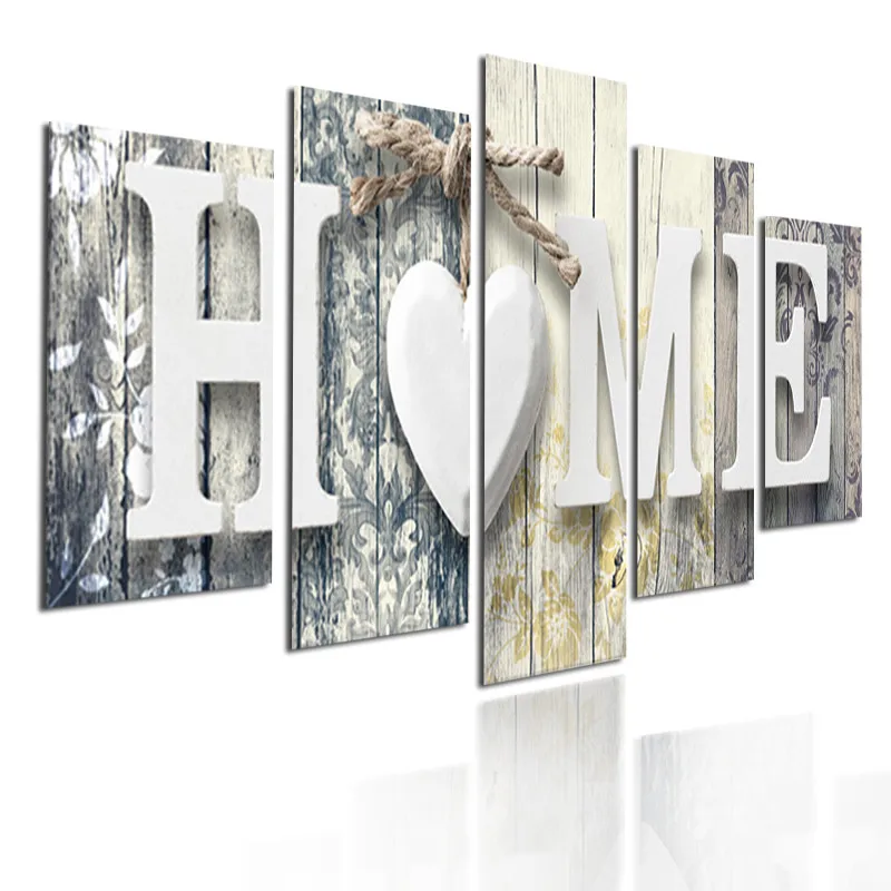 

Canvas with patterned 5pcs and white letters love waterproof ink canvas painting HD frameless style home decoration
