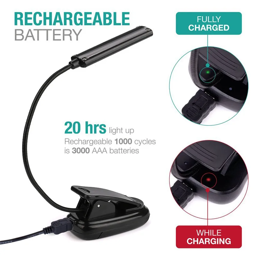 LED Night Reading Lights Lamp Flexible USB Clip-On COB Light Study Desk Table Rechargeable For Student | Лампы и освещение