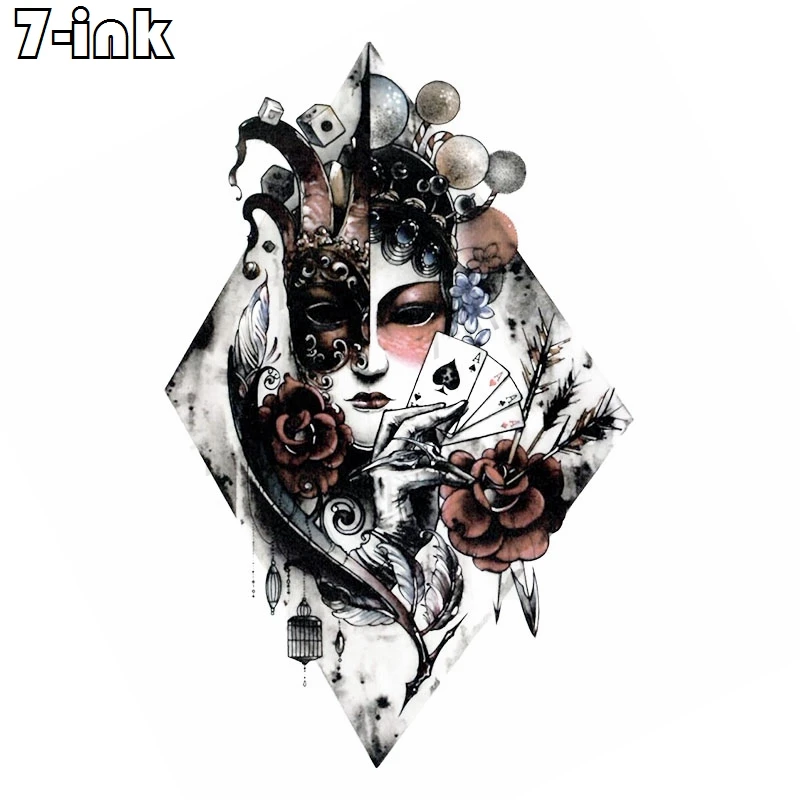 Временные татуировки стикер боди арт женский Покер цветок клоун пекинг опер
