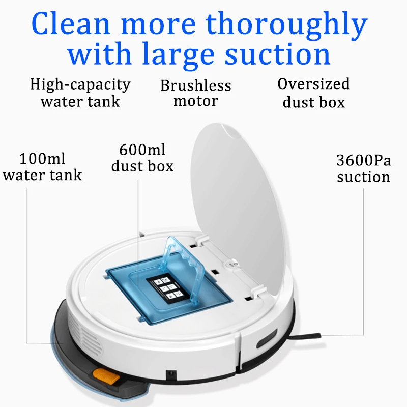

Smart Sweeping Robot Vacuum Cleaner Sweeper Wet Mop Auto-Recharge Remote Path Planning 600 mL Dust Box for Pet Hair Carpet Floor