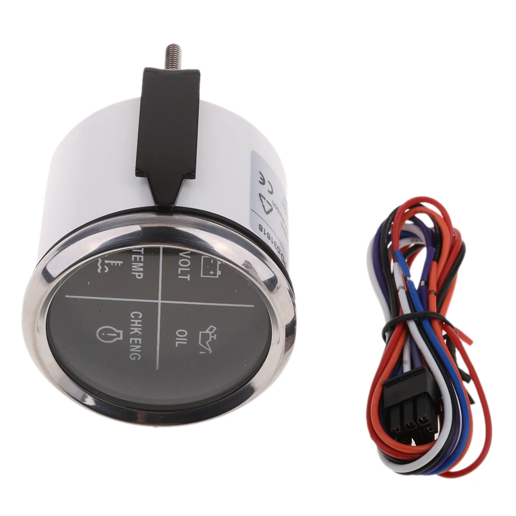 

52mm 2" 4 LED Alarm Gauge VOLT OIL TEMP CHK ENG Indicator Meter