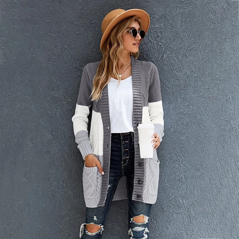 

21 spring and autumn long-sleeved long knitted cardigan women's wringing coat cardigan sweaters for women