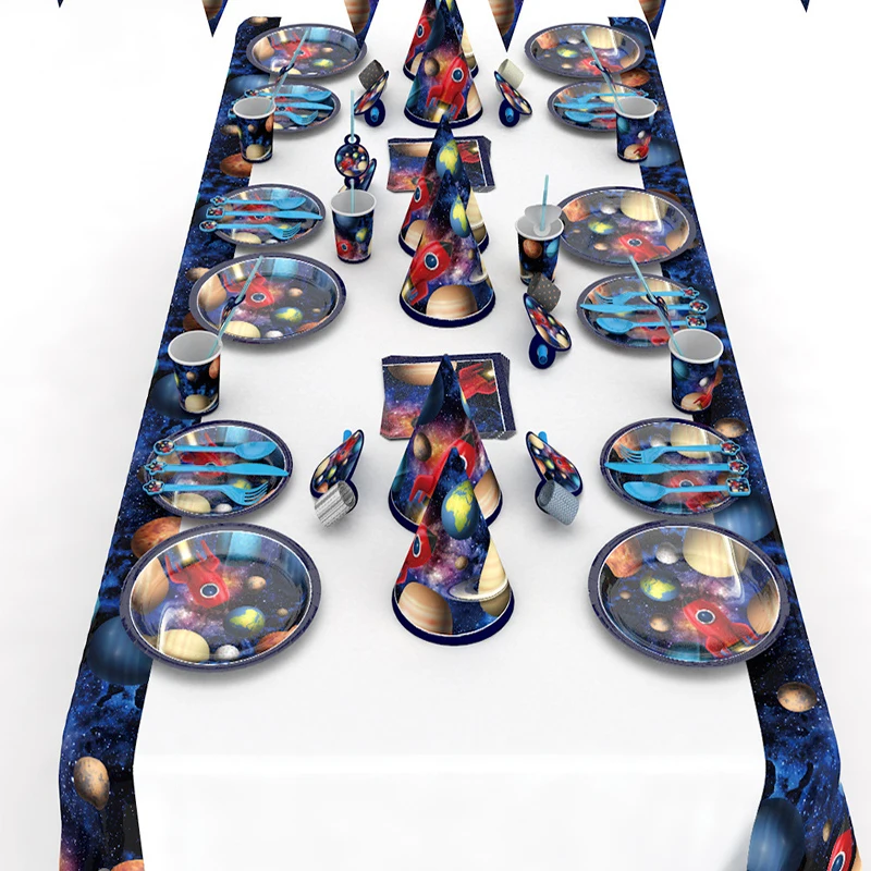 Одноразовая посуда с мультяшным космическим рисунком для вечерние ринки детский