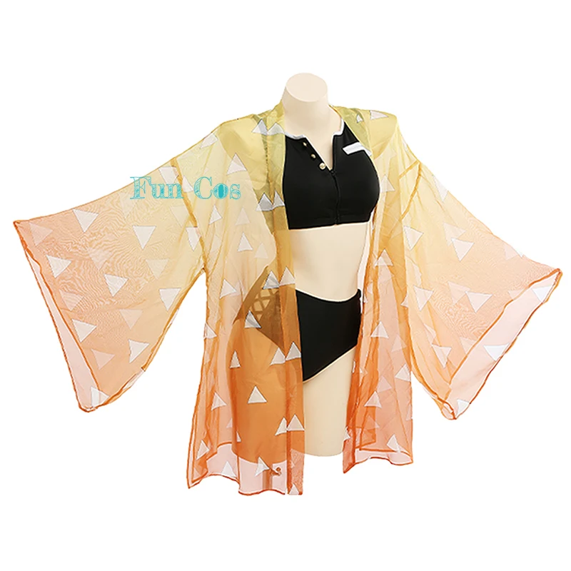 

Костюм для косплея Agatsuma Zenitsu из аниме «рассекающий демонов», женский купальник из 3 предметов, бикини со шлейфом «No Yaiba»