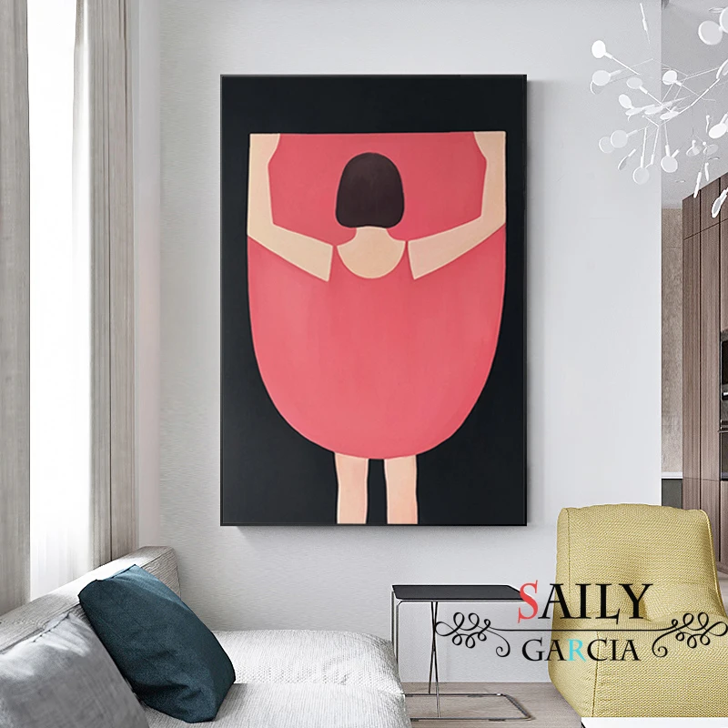 

Modern Cute Cartoon Poster Pink Dress Girl Canvas Painting Hd Print Wall Art Decoration Picture for Nursery Baby Room No Framed