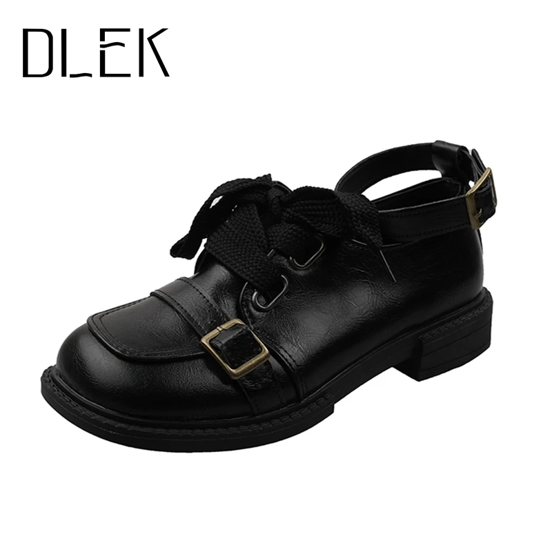 

DLEK Woman Fashion Buckle Lace-up Lovely Summer Brown Loafers Ladies Comfortable Elegant Square Toe Handmade Spring Shoes