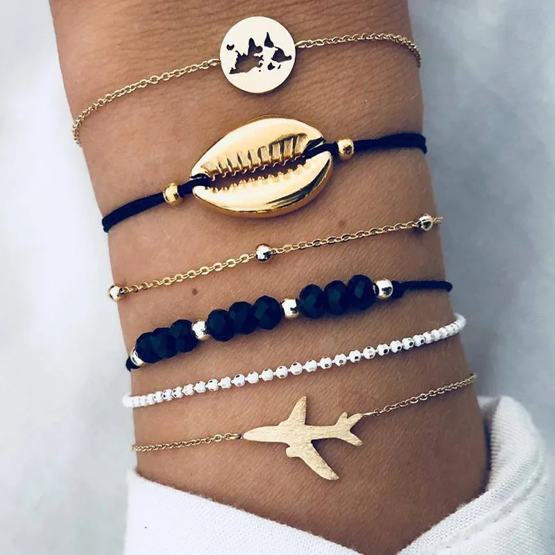 

bracelets womanCreative popular geometric jewelry set unisex multi-layer pendant bracelets